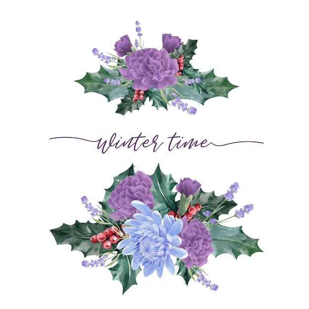 Free vector winter bloom bouquet with peony, chrysanthemum