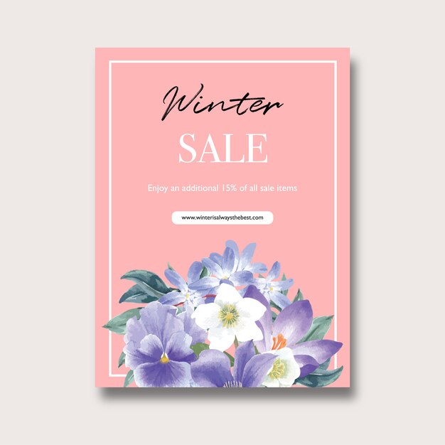 Free vector winter bloom poster with flowers and foliages