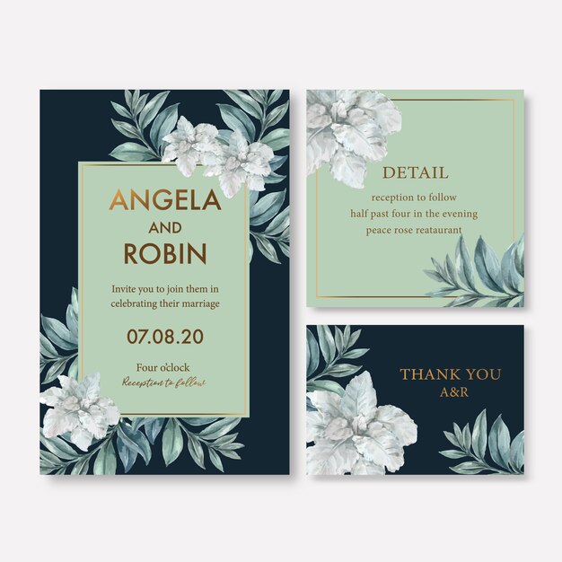 Winter bloom wedding card with foliages