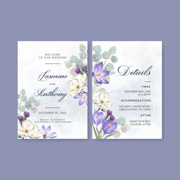 Winter bloom wedding card with lilies, crocus 