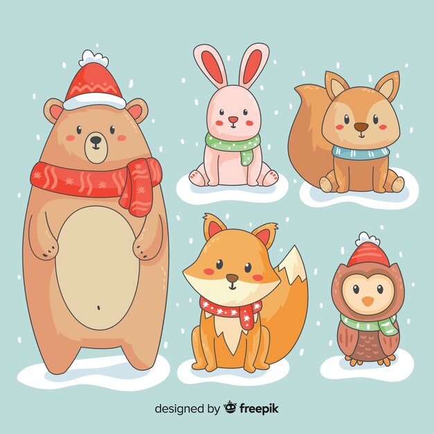 Winter cartoon animals collection