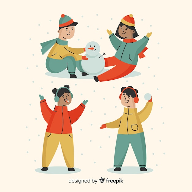 Free vector winter children collection