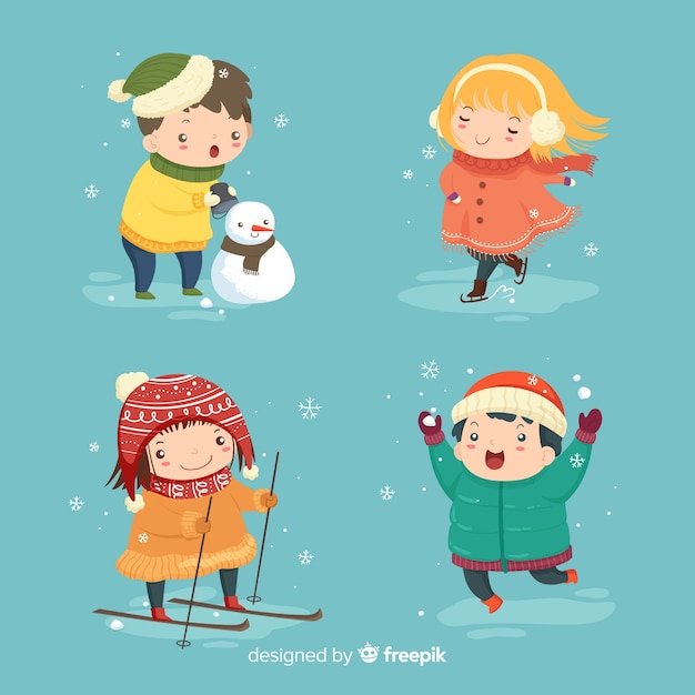 Free vector winter children collection