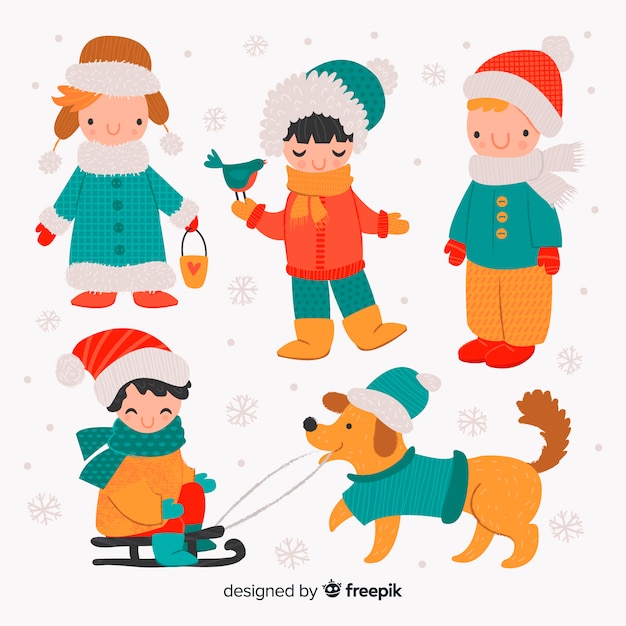 Free vector winter children collection
