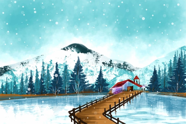 雪の休日カード背景で覆われた森の木と冬のクリスマスの風景