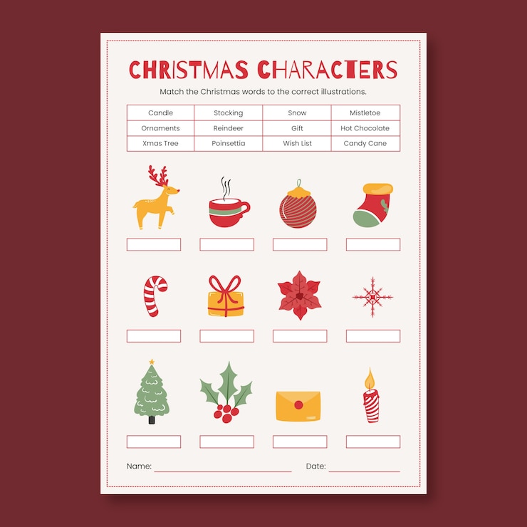 Free Vector winter and christmas worksheet template design
