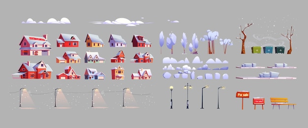 Winter city constructor set vector illustration