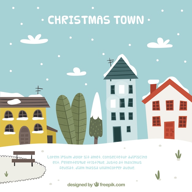 Free vector winter city with houses background