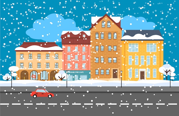 Бесплатное векторное изображение Зимний городской пейзаж плоский концепции