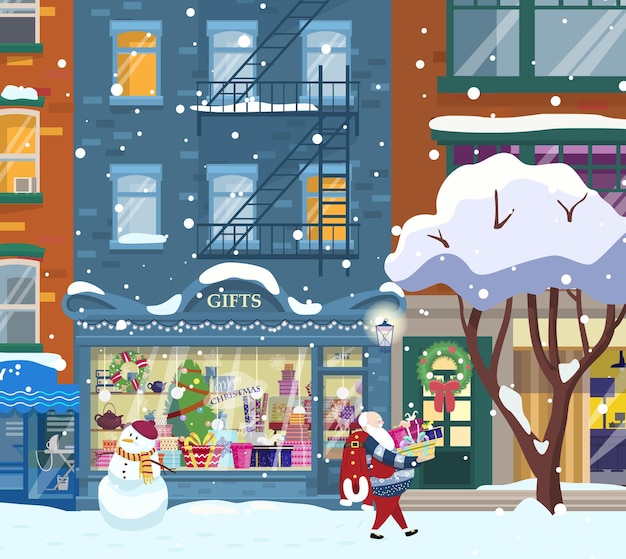 フラットなデザインのクリスマスタウンの壁紙 無料のベクター フラットなデザインのクリスマスタウンの壁紙 無料のベクター