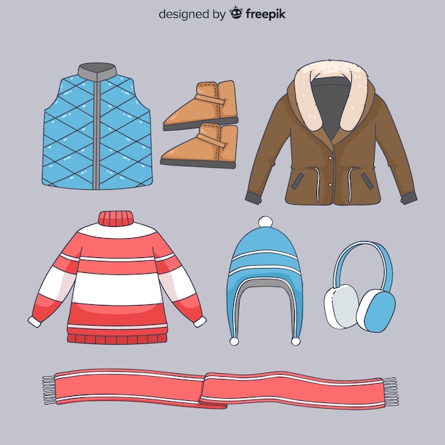 Бесплатное векторное изображение Зимняя одежда и предметы первой необходимости