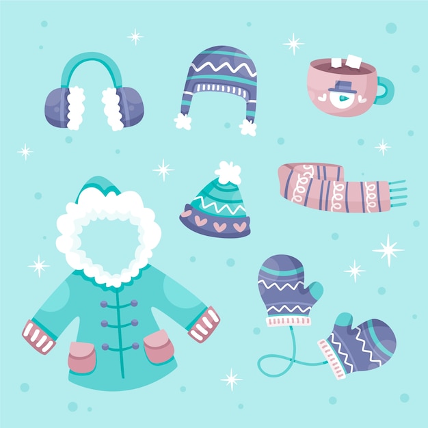 Winter clothes & essentials in flat design