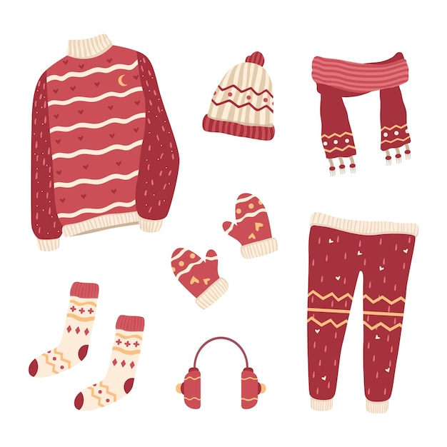 Free vector winter clothes and essentials in flat design