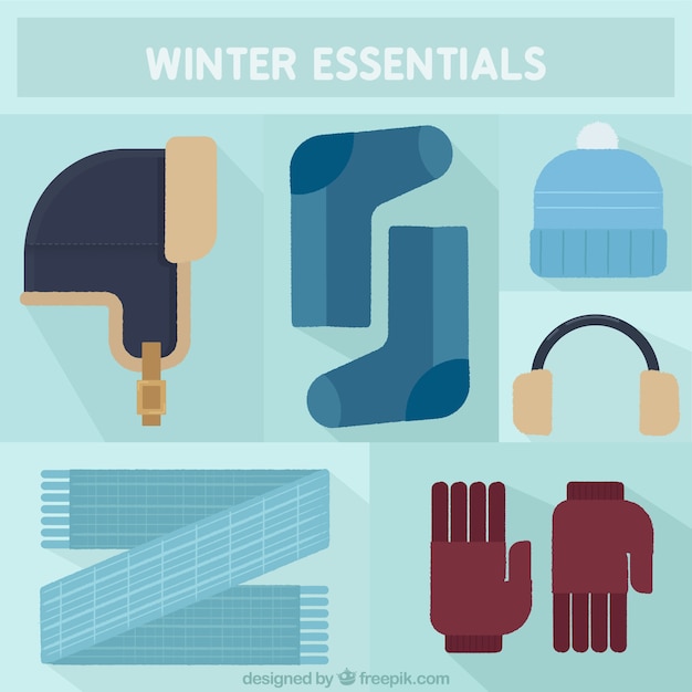 Winter clothing set in flat design