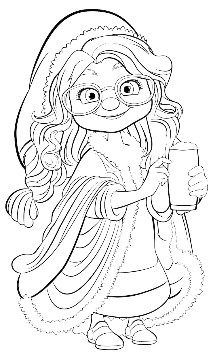 Free Vector winter coat fur pint beer middleage woman