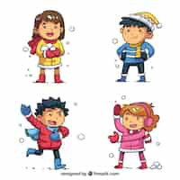 Free vector winter collection of kids playing snowballs