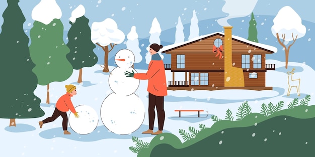 Free vector winter countryside flat illustration