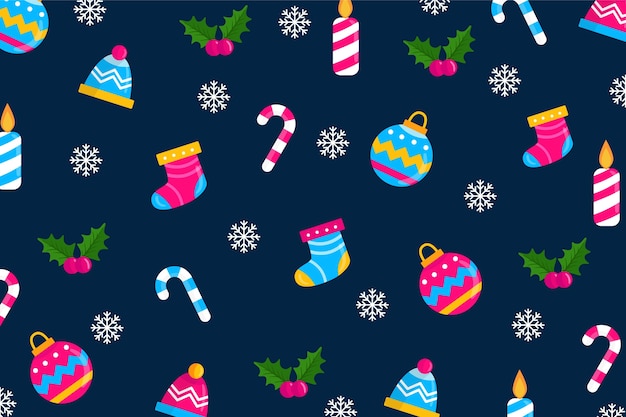 Winter elements on dark blue background