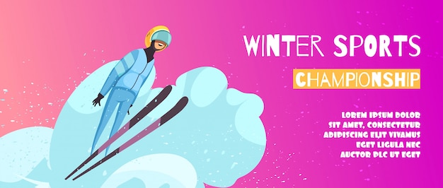 Winter extreme sports championship poster with jumping symbols\
flat