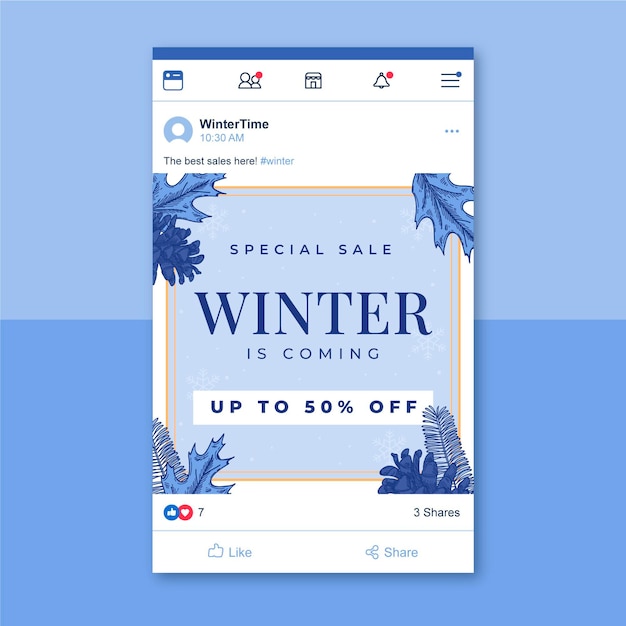 Free vector winter facebook post template illustrated