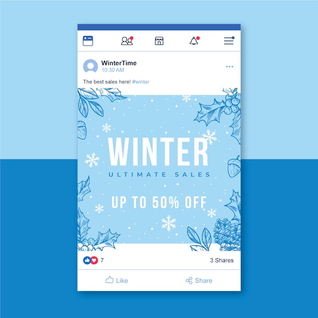 Winter facebook post with snowflakes