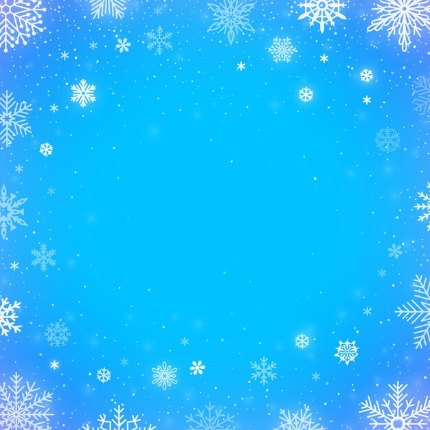 Winter falling snow blue background. christmas or new year border decoration. winter season snowfall for decoration or greeting and invitation cards design. flakes template vector illustration