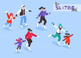 Free vector winter family vacation outdoor activities illustration in isometric view