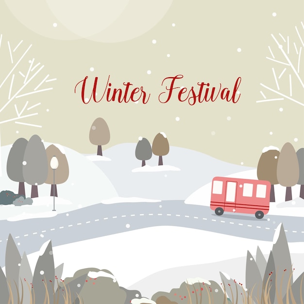 Free vector winter festival withroads and snow-covered forest
