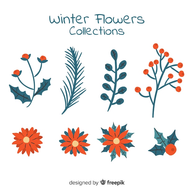 Free vector winter flat flowers collection