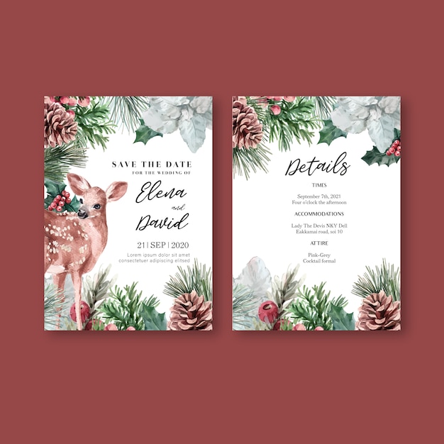 Winter floral blooming elegant wedding invitation card for decoration vintage beautiful