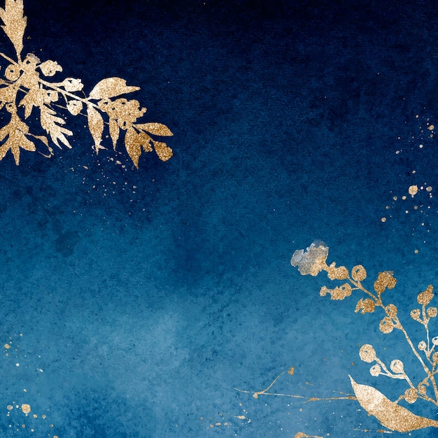 葉の水彩イラストと青の冬の花のボーダー背景ベクトル