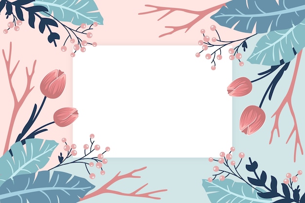 Winter flowers background with empty badge