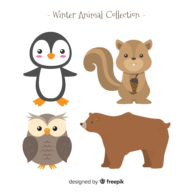 Бесплатное векторное изображение Коллекция зимних лесных животных
