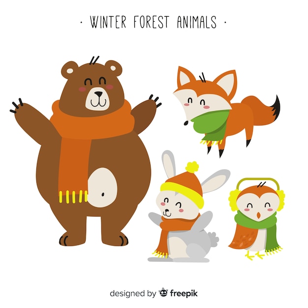 Collezione di animali della foresta invernale