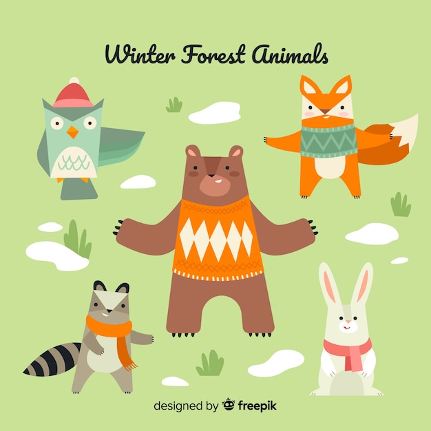 無料ベクター 冬の森動物コレクション