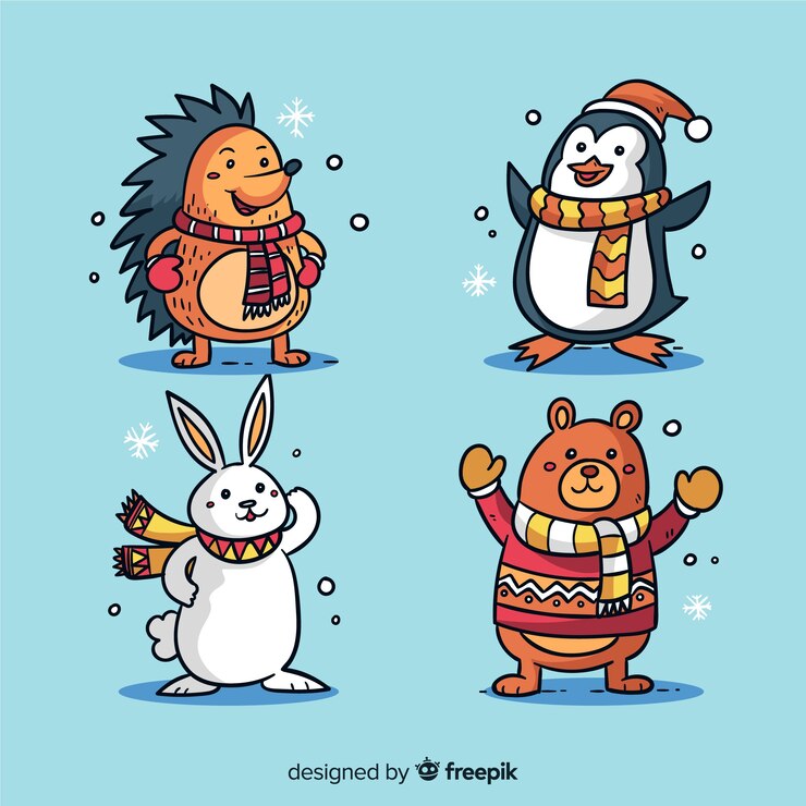 Free Vector winter forest animal collection