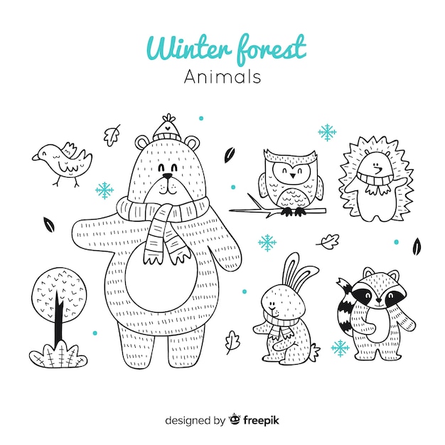 Winter forest animal collection