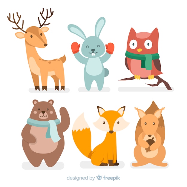 Winter forest animal collection