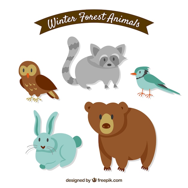 Winter forest animals set