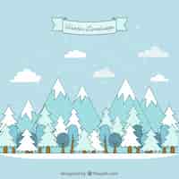 Бесплатное векторное изображение Зимний лесной пейзаж
