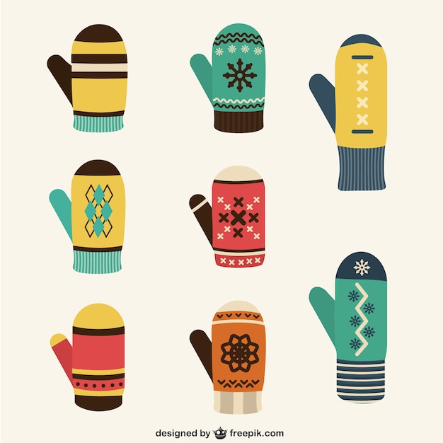 Бесплатное векторное изображение Зимние перчатки коллекция