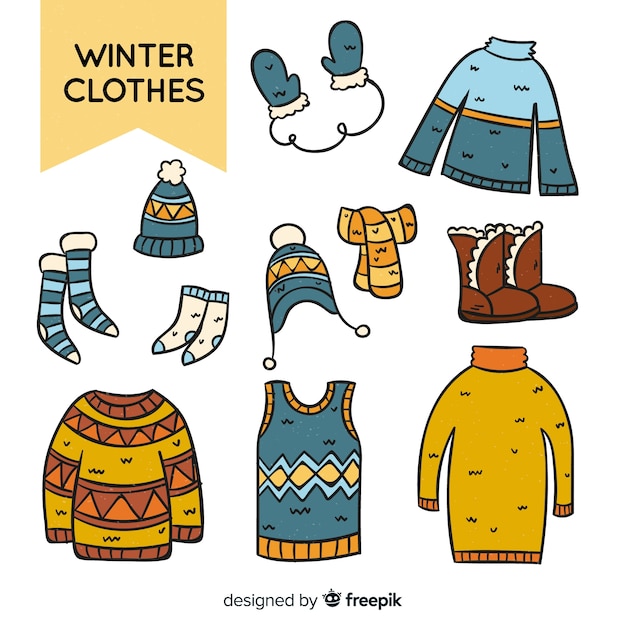 Winter hand drawn clothes