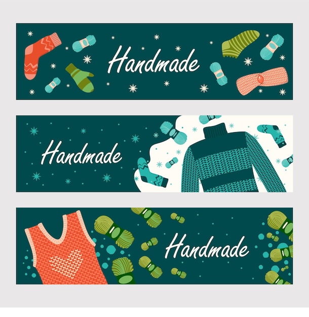 Free vector winter handmade clothes banners set