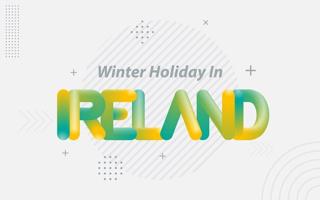 Free vector winter holiday in ireland creative typography with 3d blend effect vector illustration