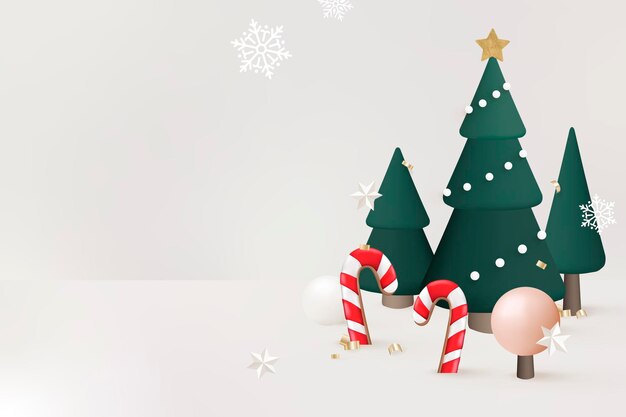 冬の休日の背景、3Dクリスマスツリーとキャンディケインベクトル