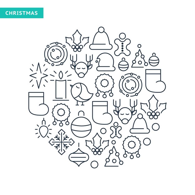 Winter holidays lined icons collection with Christmas elements