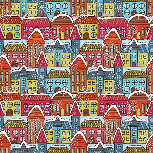 Winter houses seamless pattern