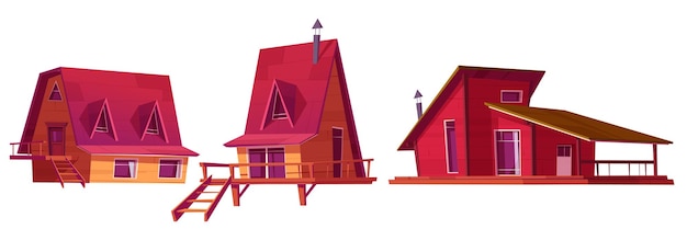 Free vector winter houses wooden chalet for mountain village
