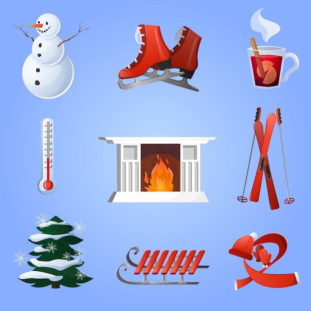 Winter icons set