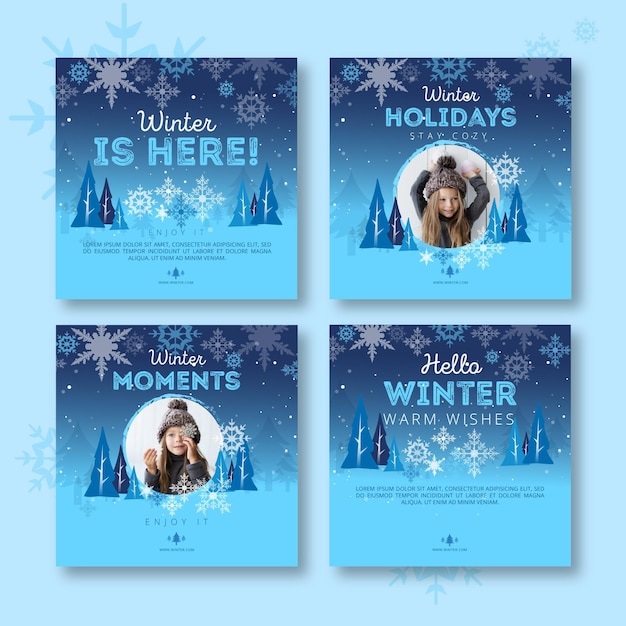 Free vector winter instagram post collection